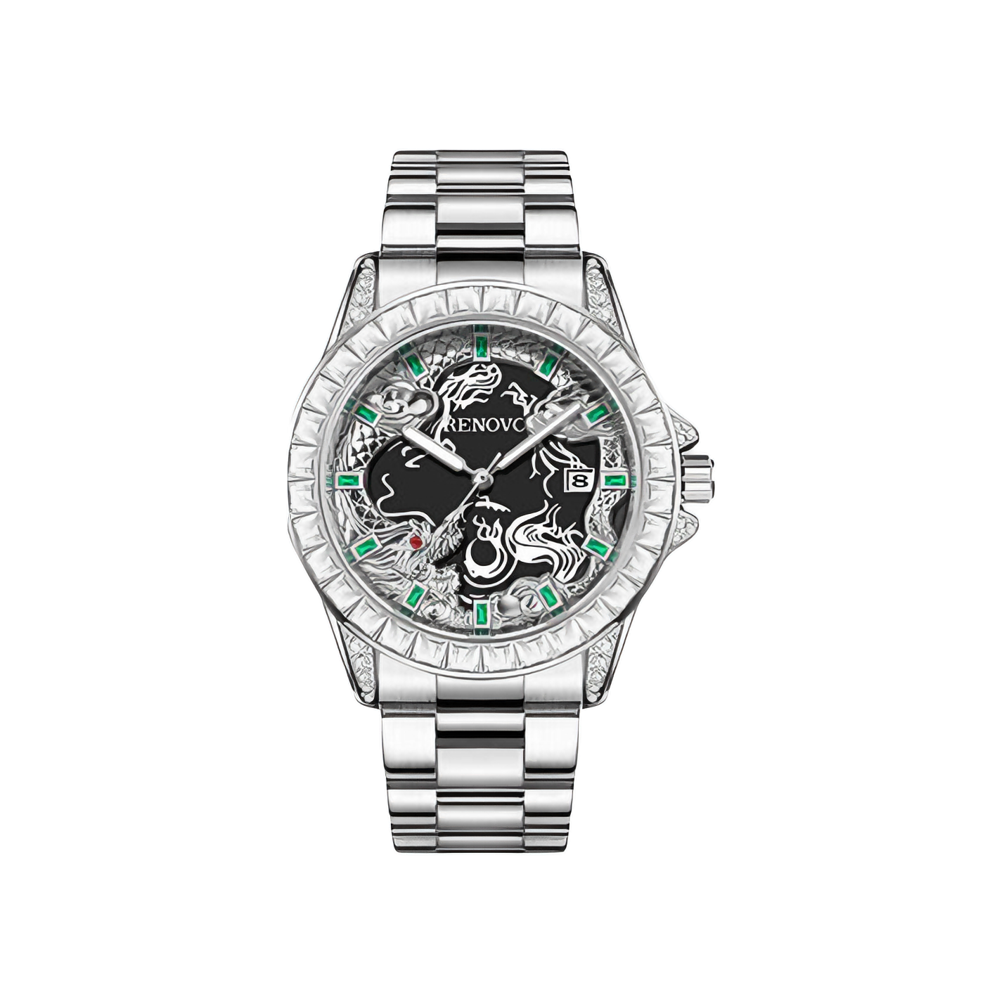 推荐商品：RENOVO 轻奢镶钻学生运动高颜值机械陀飞轮夜光防水日历石英男士手表