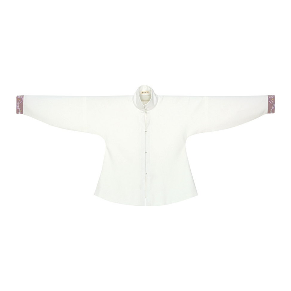 推荐商品：花朝记 暮秋风物星露 原创设计明制毛呢方领半袖竖领衫百迭汉服 女装 白/立领袄