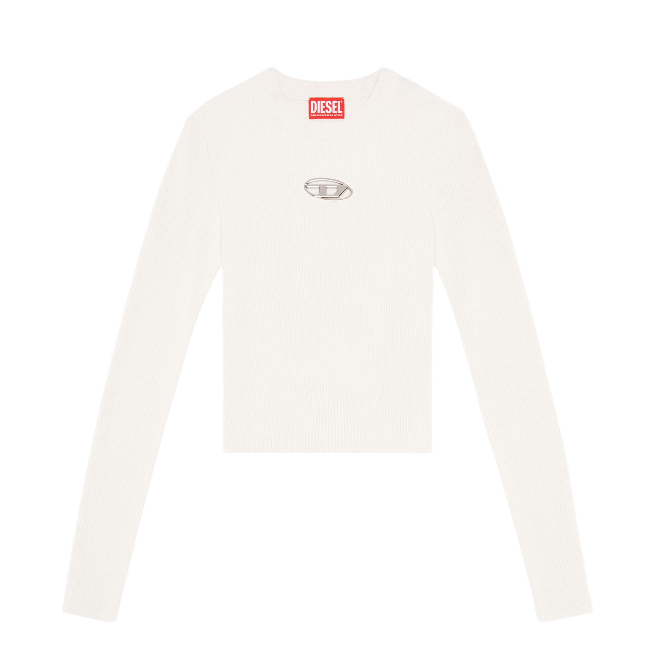 推荐商品：Diesel/迪赛  金属Logo镂空辣妹长袖罗纹修身针织衫 女装 A123970DLAX-9XX 白