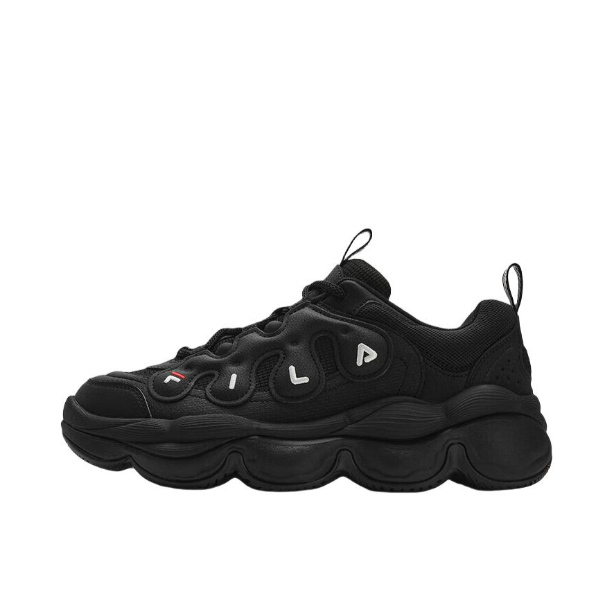 推荐商品：FILA/斐乐 Pease 防滑耐磨 舒适低帮 厚底 系带 合成革 老爹鞋 男款/正黑色
