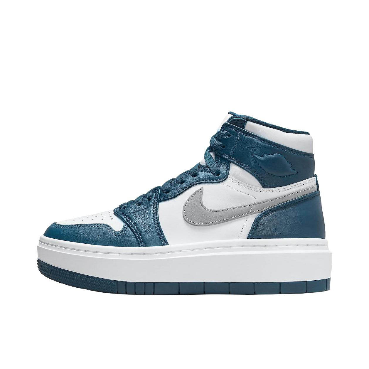 推荐商品：Jordan Air Jordan 1 elevate 板鞋 圆头厚底减震防滑复古增高 高帮/白色/青色