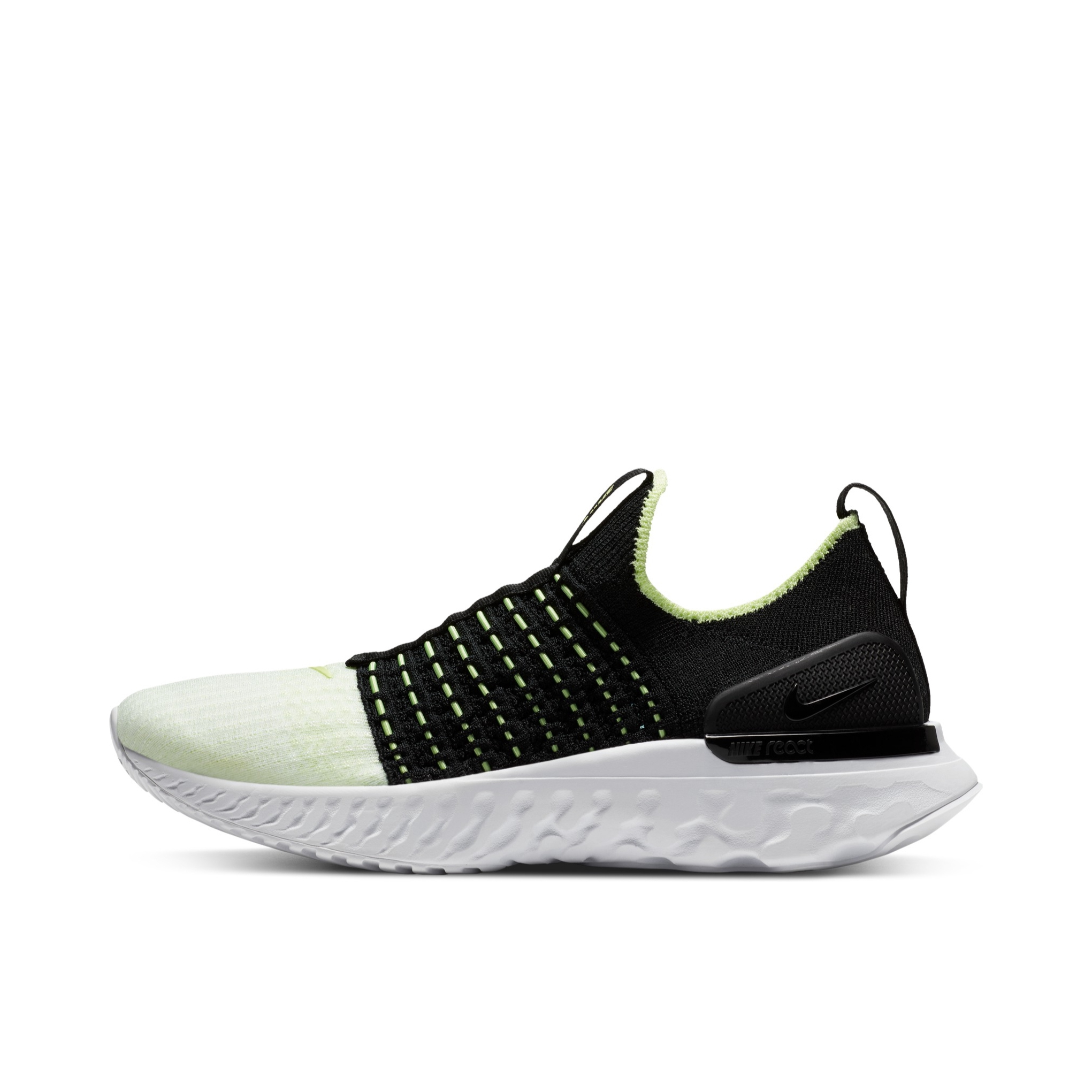 推荐商品：Nike React Phantom Run Flyknit 2 跑鞋 轻便透气耐磨防滑减震休闲舒适泡棉织物回弹编织 Black Volt 黑色/荧光黄