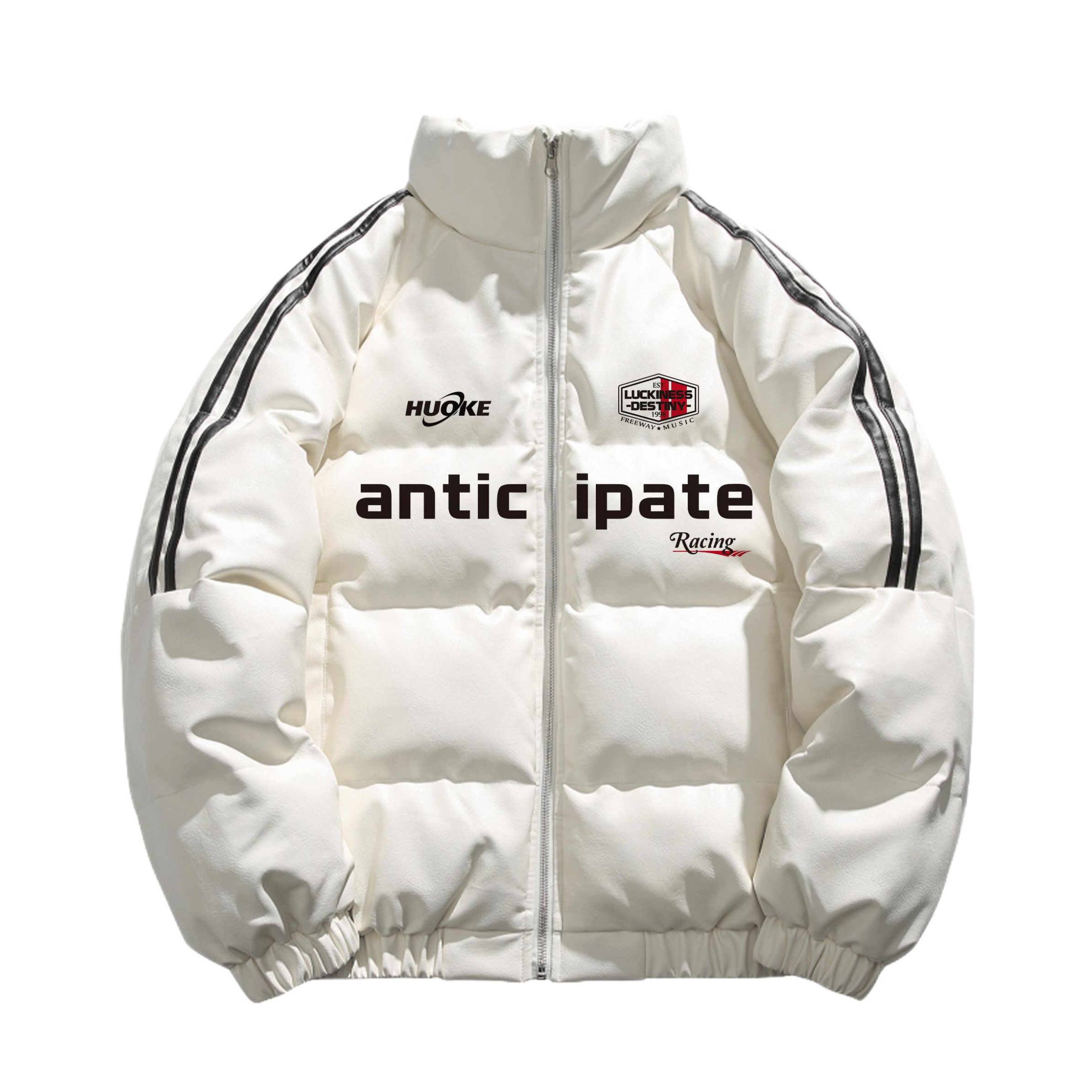 推荐商品：货刻 拉链面包皮质条纹拼接长袖棉服 AR008LZ5501 米白