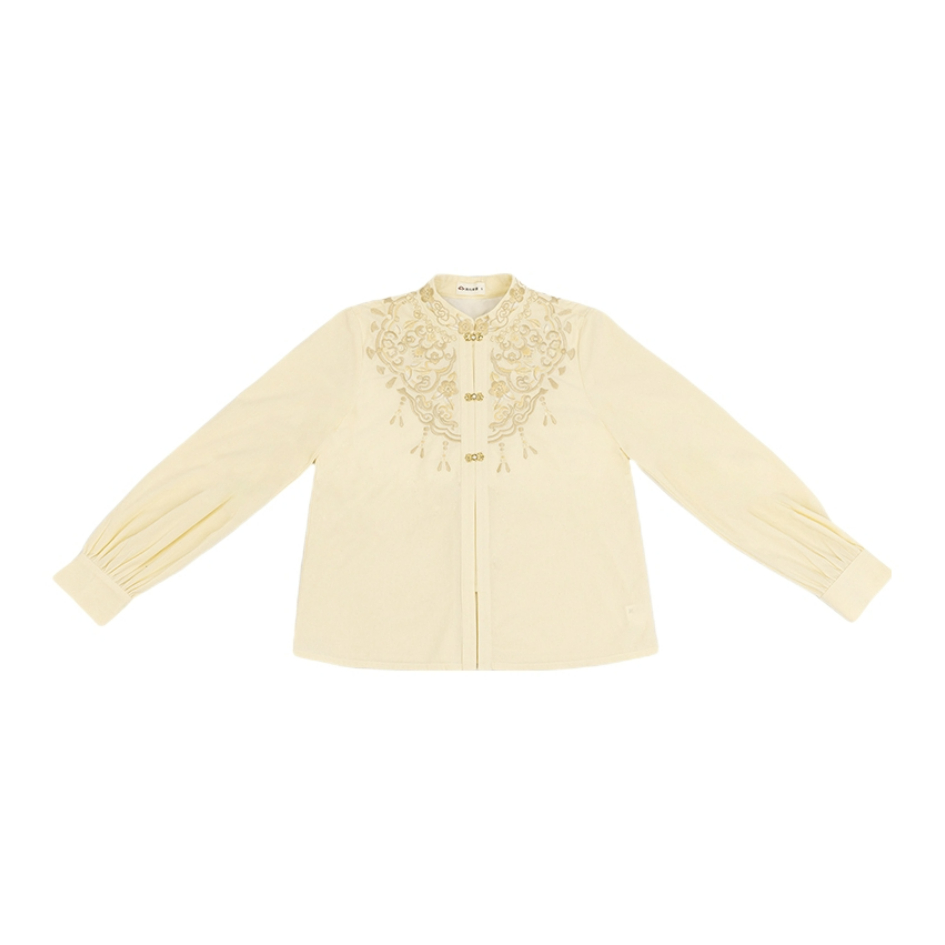 推荐商品：汉尚华莲 花事一隅 明制一片式织金马面裙汉服 女装 米/竖领对襟衫