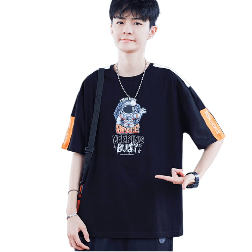 推荐商品：ANISAN/阿尼三童装  印花圆领薄款短袖T恤 男大童 ANS982423 黑