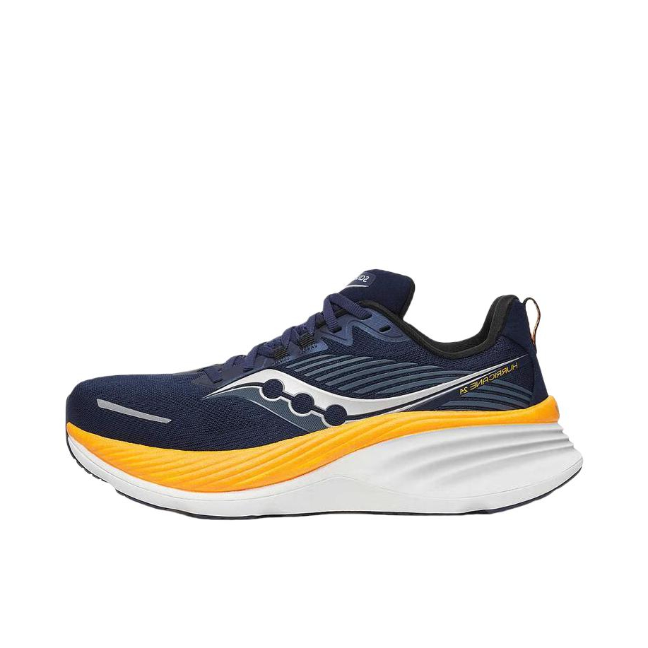 推荐商品：Saucony/索康尼 Hurricane 24 飓风 舒适缓震 支撑透气 防滑耐磨 时尚百搭 简约 稳定支撑 长跑 跑鞋 蓝色/橙色