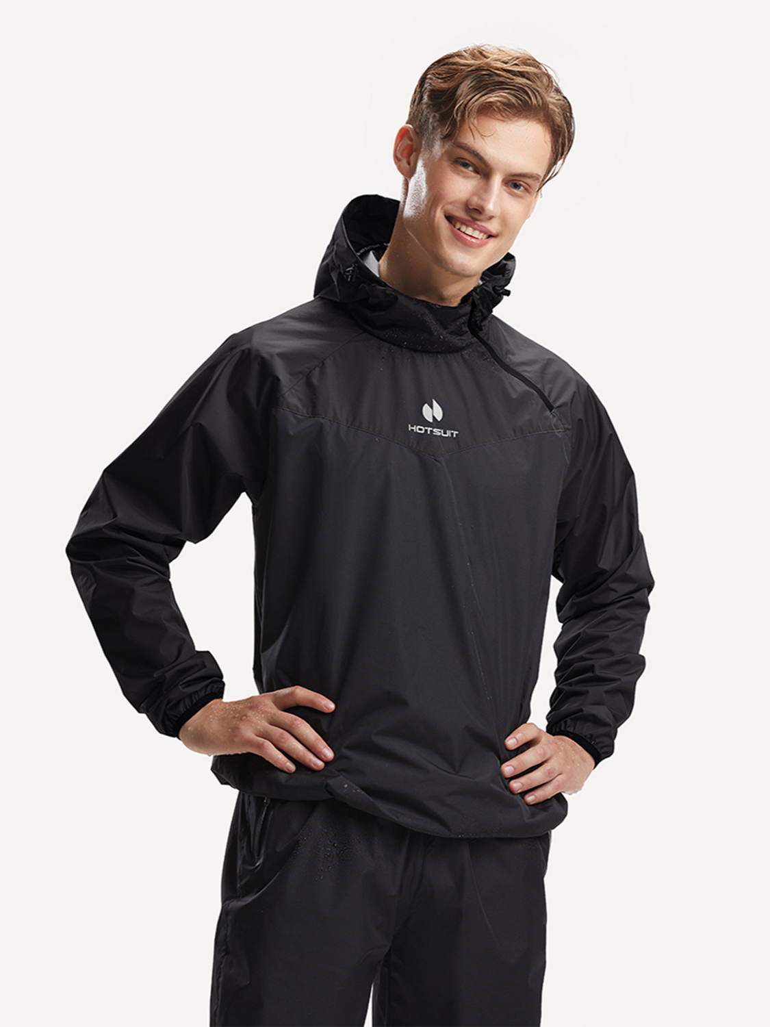 推荐商品：【孙兴慜同款】Hotsuit  透气轻薄热身暴汗发汗防风连帽长袖运动套装 黑