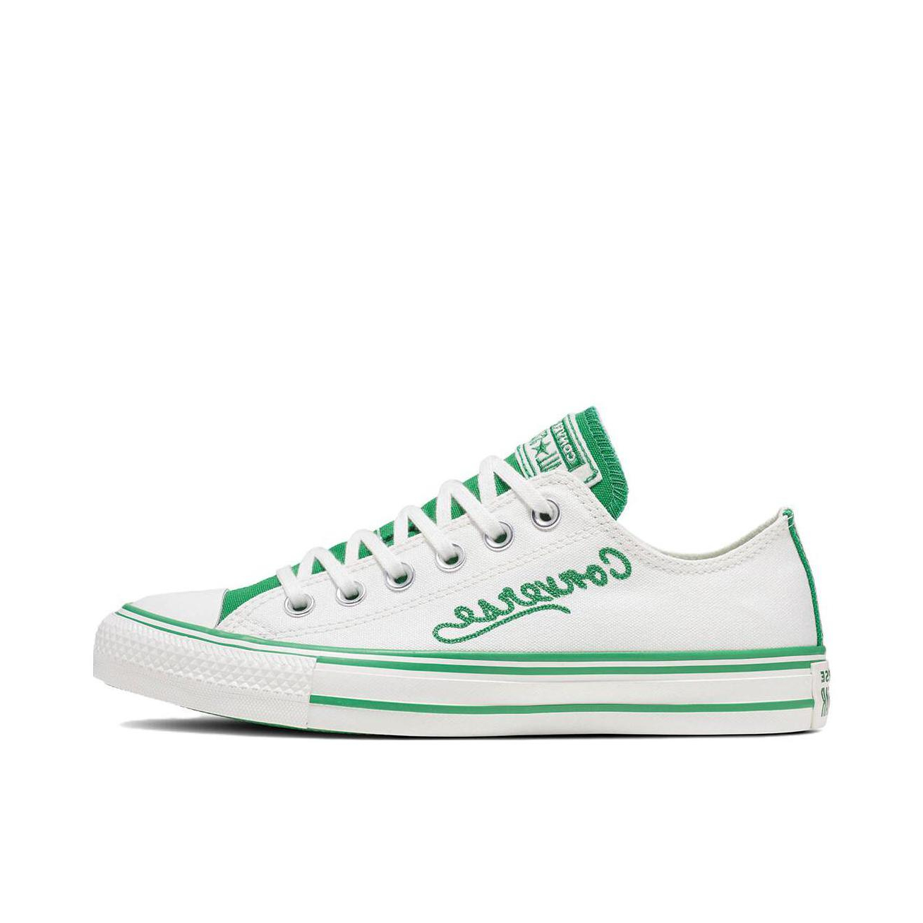 推荐商品：Converse/匡威 Chuck Taylor All Star 帆布鞋 常青款轻便防滑耐磨百搭复古圆头减震贴合高帮 女款/白色/绿色