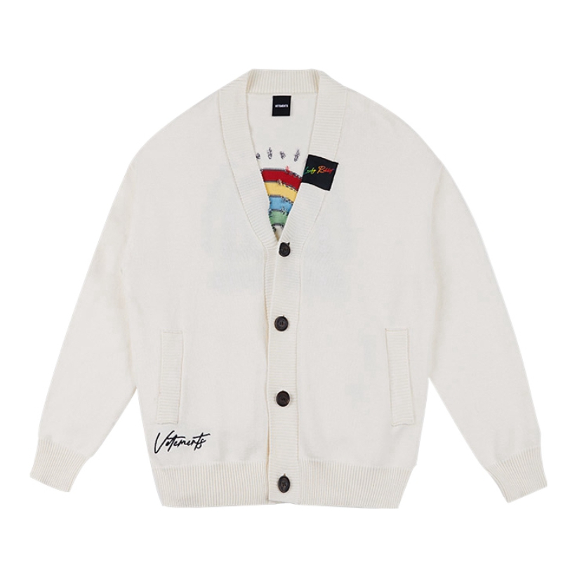 推荐商品：VETEMENTS 毛衣休闲V领开衫长袖针织衫 男女同款 63173001 白