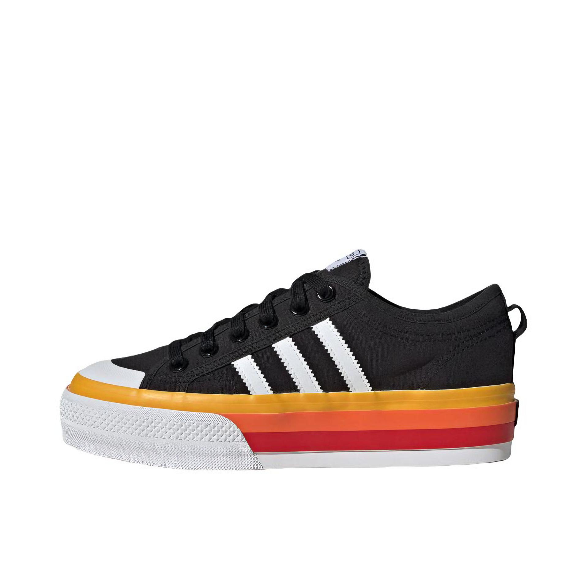 推荐商品：adidas Originals Nizza 经典复古 包裹性 轻便透气 防滑 增高 厚度 舒适 耐磨 帆布鞋 黑色/汉玉白/树脂黄