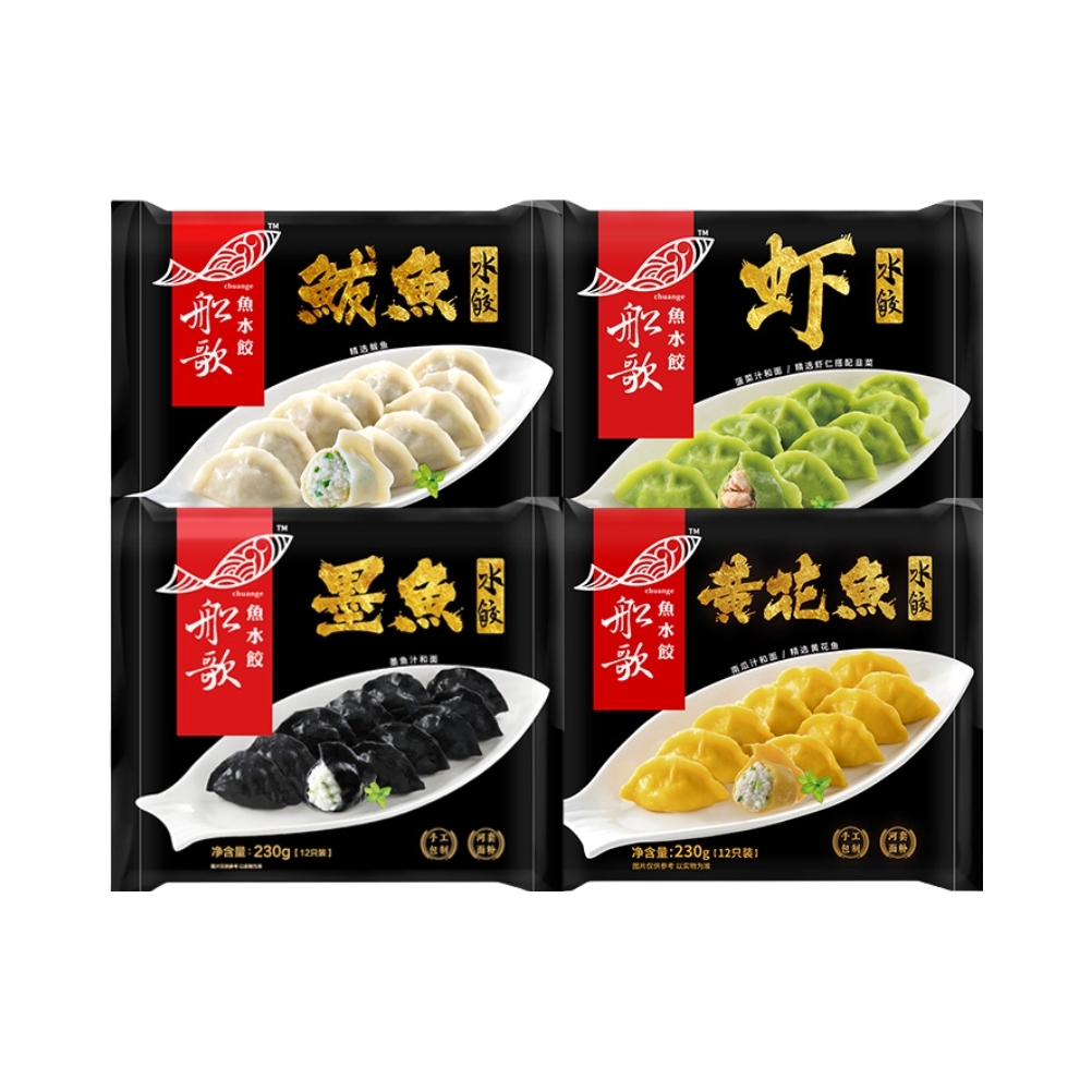 推荐商品：船歌鱼水饺 230g/袋 4口味组合 早餐一人食多味手工速冻