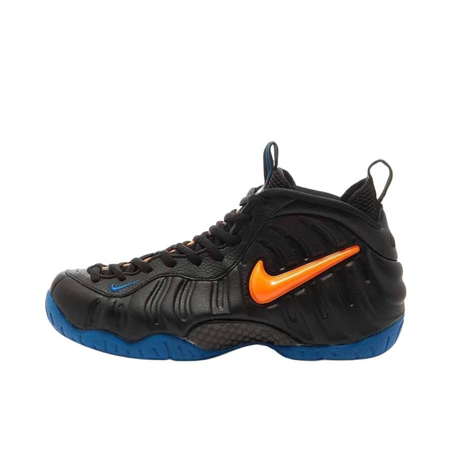 推荐商品：Nike/耐克 Air Foamposite Pro 篮球鞋 喷泡防滑耐磨复古运动中帮 Knicks 黑橙蓝