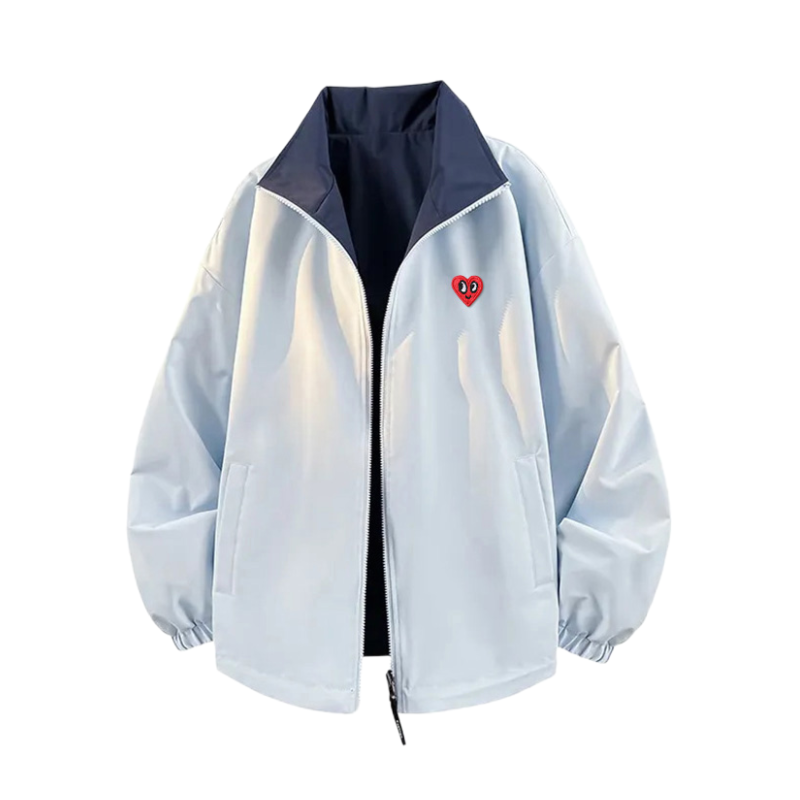 查尔斯桃心 纯色cleanfit双面穿爱心刺绣防风立领教练服夹克外套 JTCH254458 月光兰