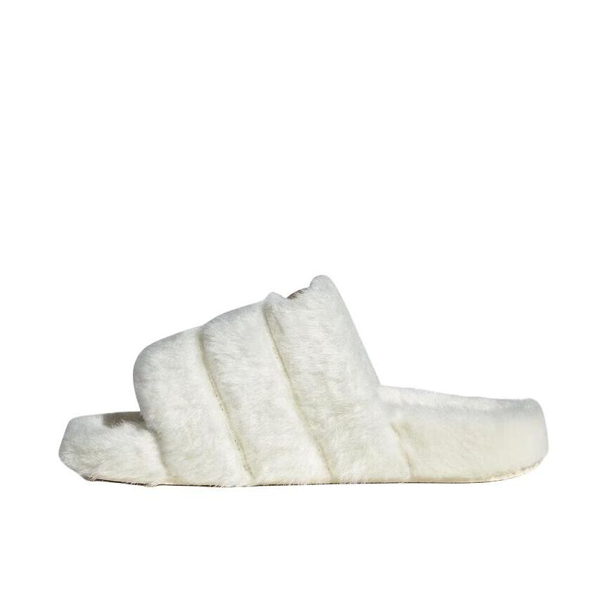 推荐商品：adidas Originals Adilette Essential 防滑耐磨 轻便透气 舒适减震 简约时尚 外穿 一字 拖鞋 毛绒/白色