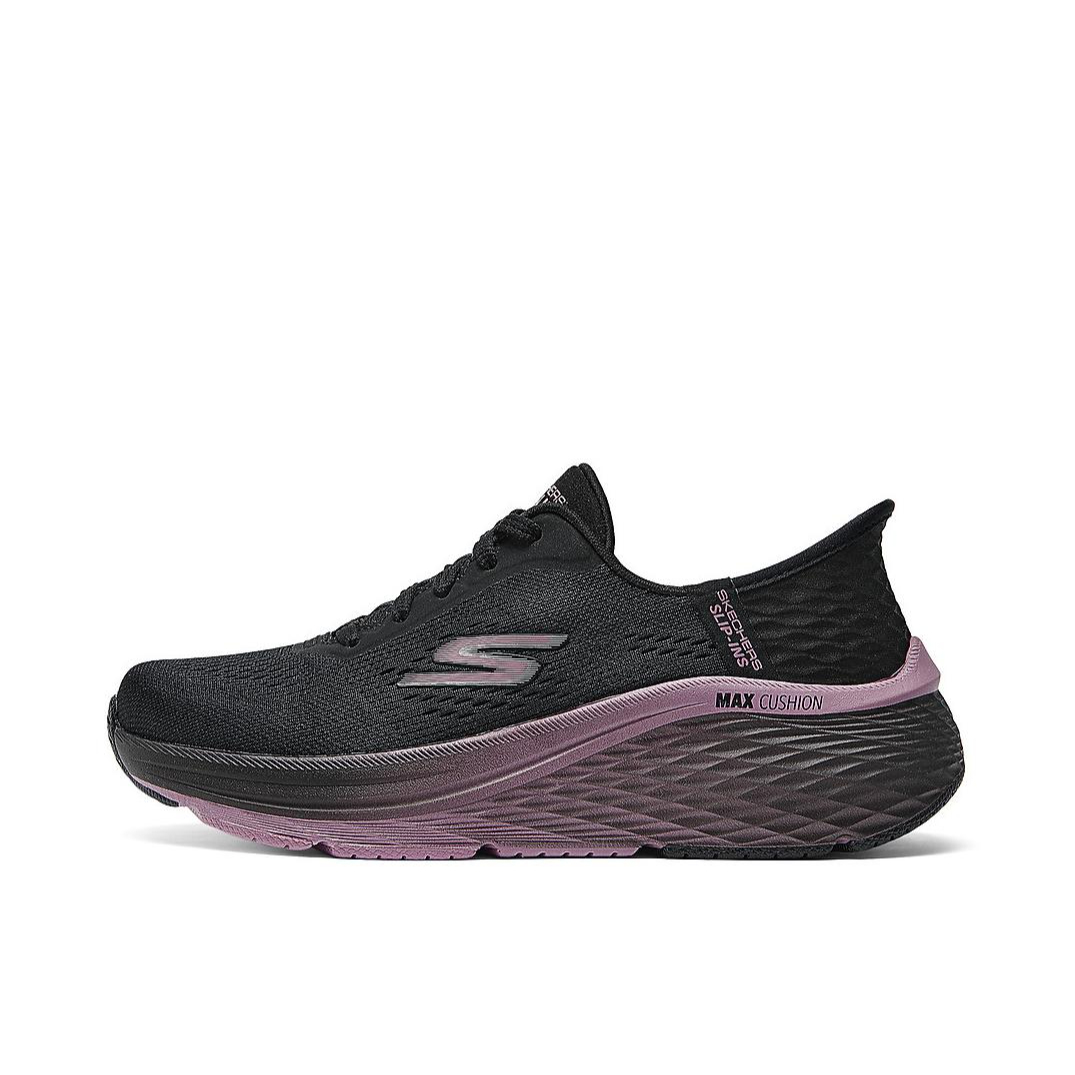 推荐商品：Skechers/斯凯奇 缓震耐磨 舒适透气 回弹软底 绑带 低帮 跑鞋 129626 女款/黑色/茱萸粉