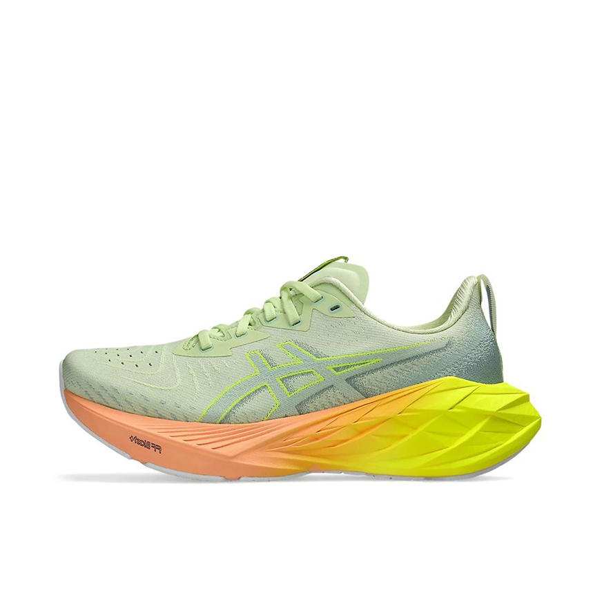推荐商品：Asics/亚瑟士 Novablast 4 跑鞋 防滑耐磨缓震回弹舒适排汗透气织物长跑夜跑 女款/绿色/黄色