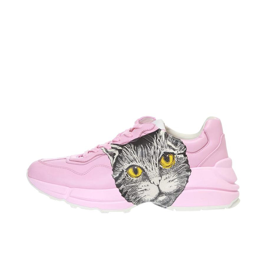 推荐商品：Gucci Rhyton系列 防滑耐磨 舒适圆头 厚底 做旧 时尚百搭 复古 休闲运动 增高 老爹鞋 猫咪印花/粉色