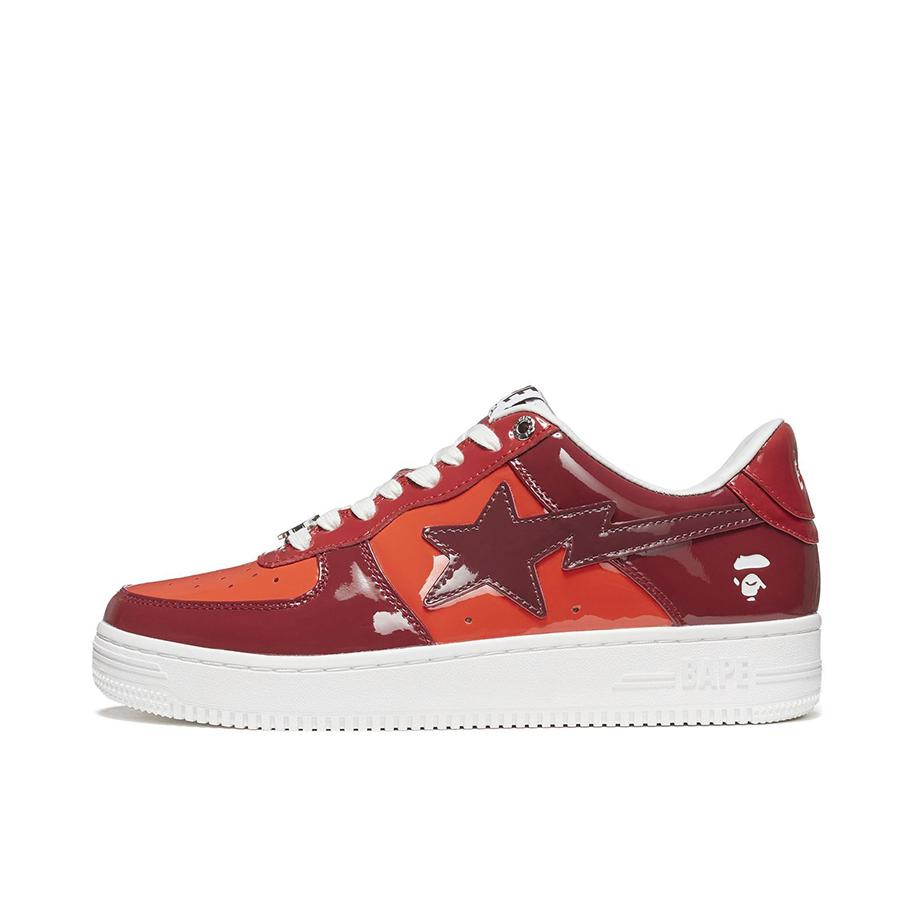 推荐商品：Bape Sta 板鞋 拼接舒适皮革防滑耐磨系带圆头时尚简约复古百搭牛皮压纹平跟徽标星星图案 白色/红色/橙色
