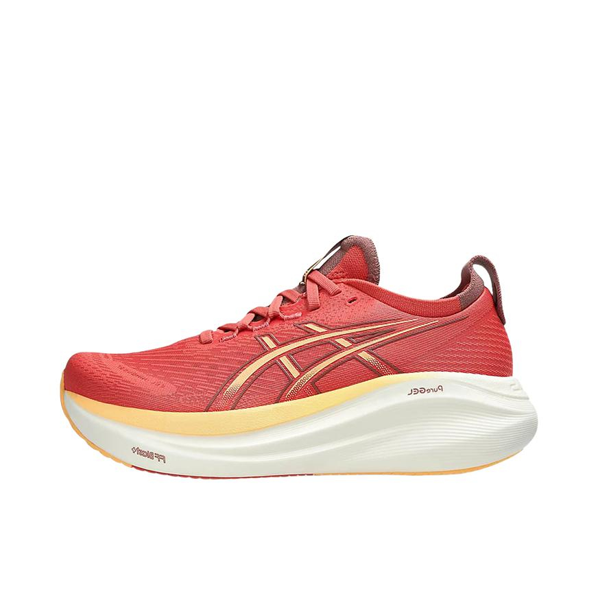 推荐商品：Asics/亚瑟士 Gel-Nimbus 27 跑鞋 防滑耐磨缓震轻量回弹舒适轻便支撑夜跑 女款/红色