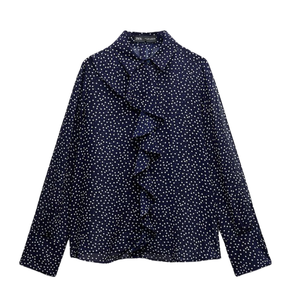 ZARA 斑点尖领长袖衬衫 男女同款 2400105 海蓝