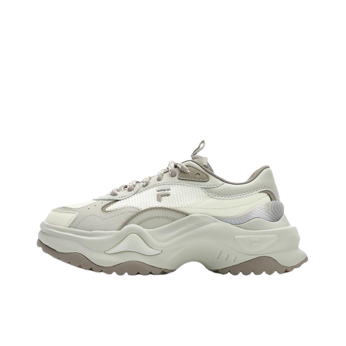 推荐商品：FILA/斐乐 Bianco 2 织物合成革 舒适百搭 防滑耐磨 增高 厚底鞋 女款/古白色/浮岩灰 