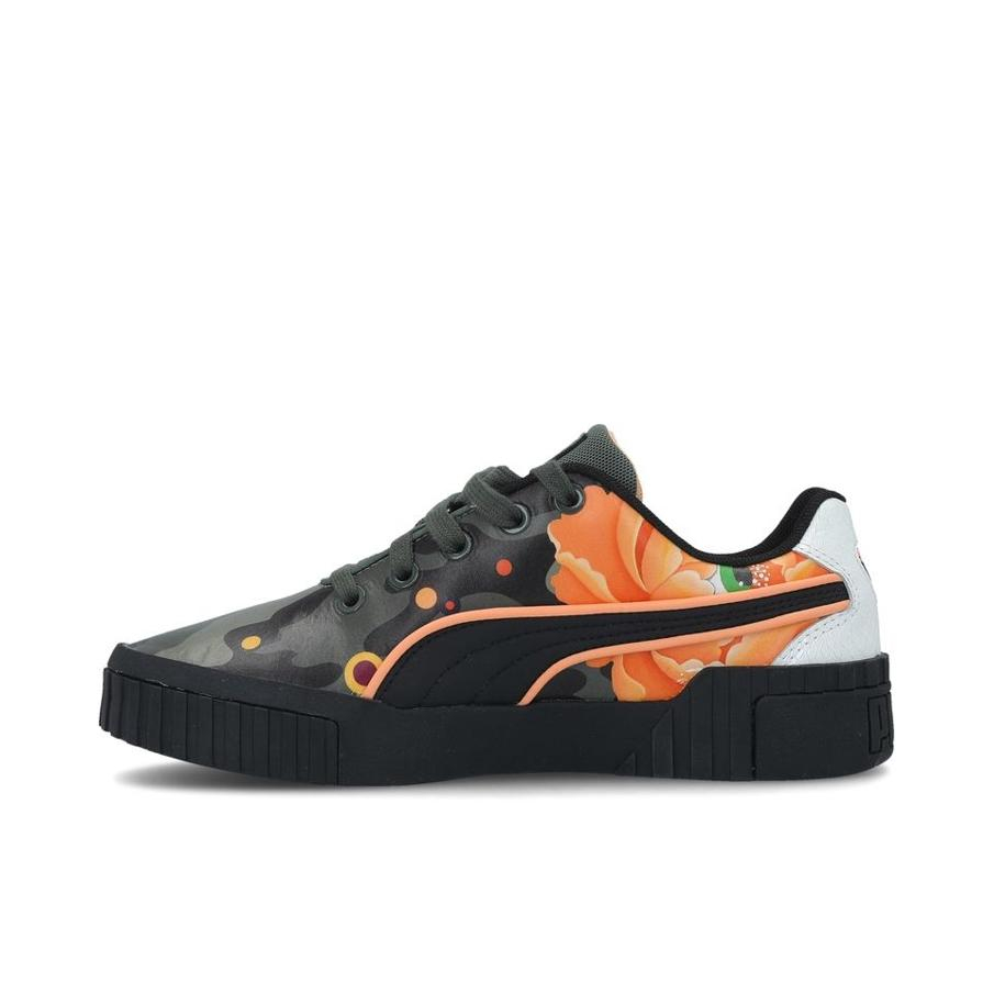 推荐商品：Puma/彪马 Cali 板鞋 时尚复古减震回弹增高防滑耐磨舒适透气厚底 Black/DarkOrange Sue Tsai联名/花卉