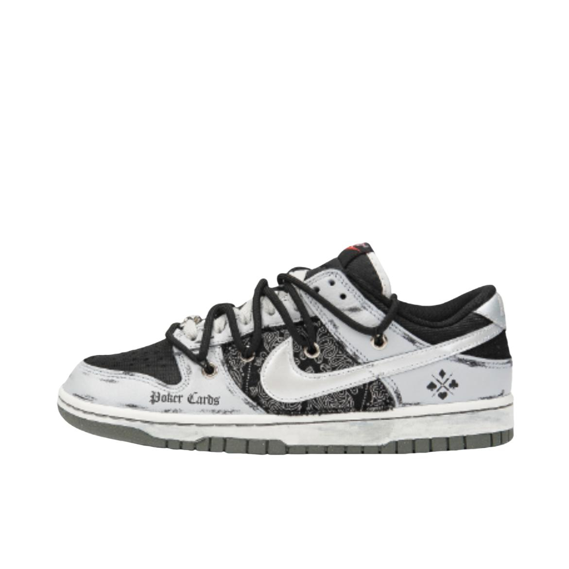 推荐商品：【定制球鞋】 Nike Dunk 板鞋 平跟系带防滑耐磨做旧高街简约百搭潮流复古美式 暗黑扑克腰果花