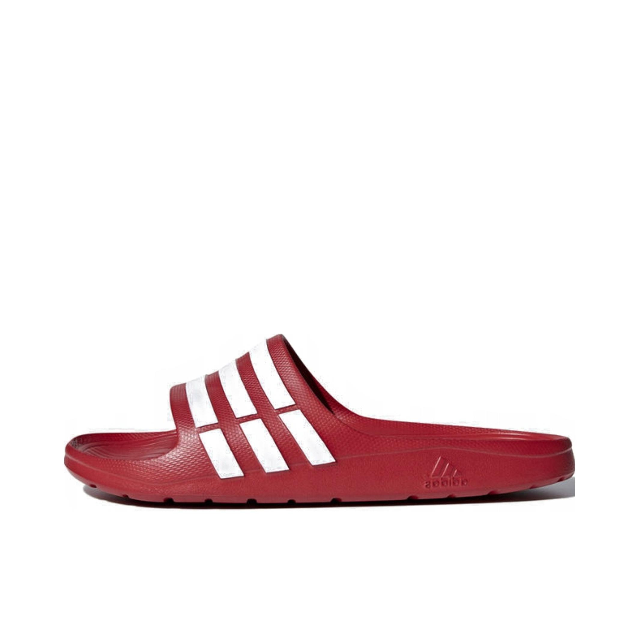 推荐商品：adidas Duramo Slide 防滑耐磨 舒适轻便 沙滩户外 一字运动 简约 拖鞋 红色