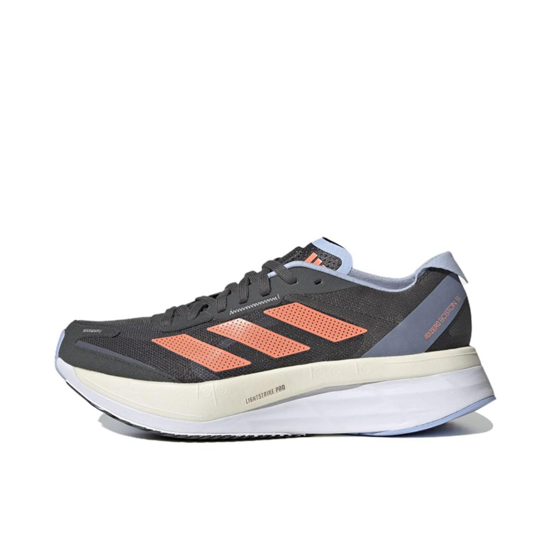 推荐商品：adidas Adizero Boston 11 跑鞋 碳板缓震防滑耐磨玻纤柱马拉松 黑色/蓝色