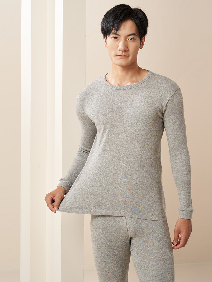 推荐商品：YOUR SUN 长绒棉暖暖棉纯棉保暖修身圆领长袖内衣套装 男女同款 14221013144 浅麻灰