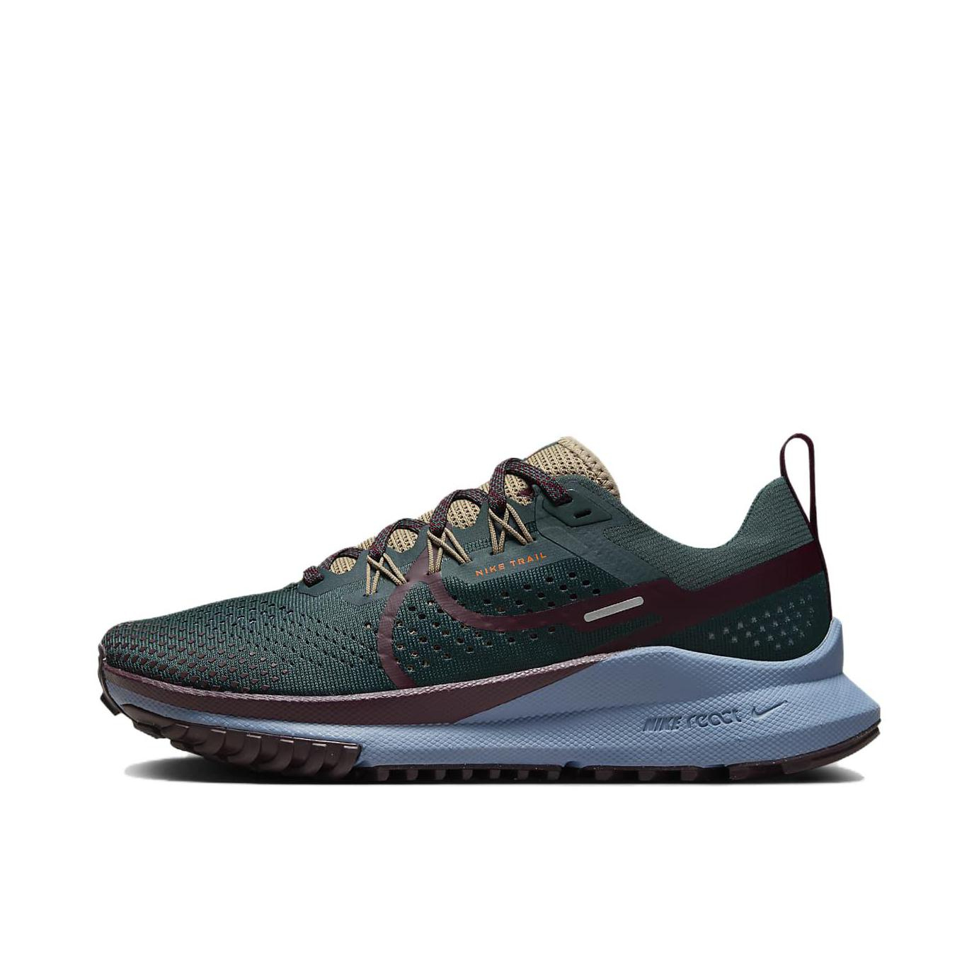 推荐商品：Nike React Pegasus Trail 4 飞马 跑鞋 缓震户外越野防水防滑织物支撑训练圆头回弹平稳 女款/深丛林绿/灰石板蓝
