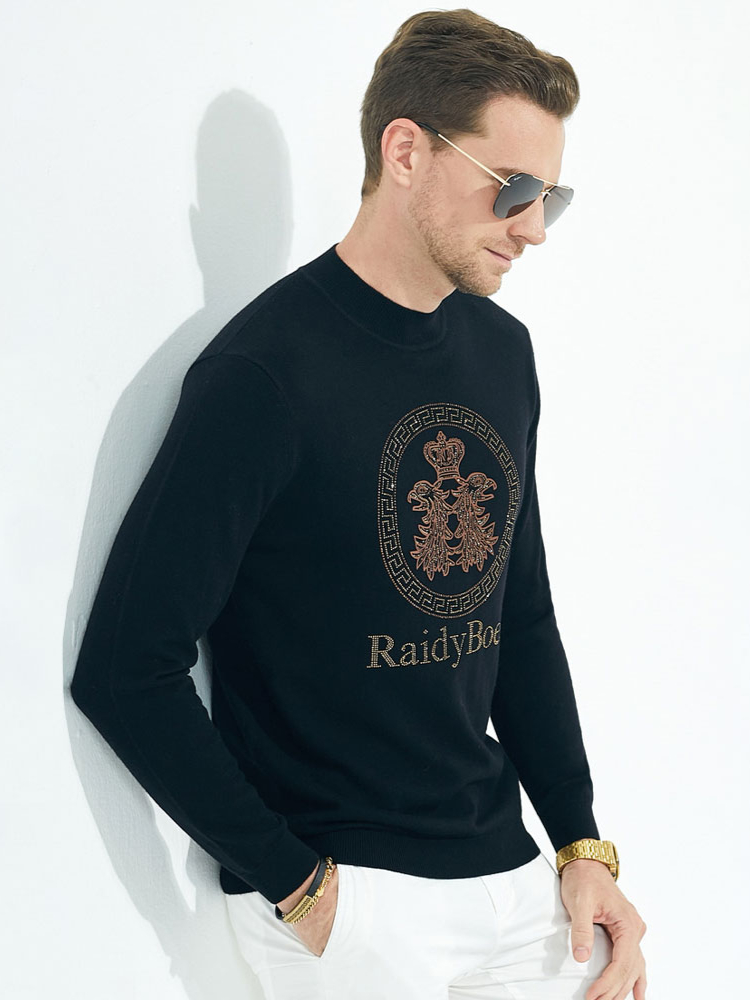 推荐商品：Raidy Boer/雷迪波尔  纯羊毛胶印双头鹰圆领套头毛衣 RXKD05037 黑