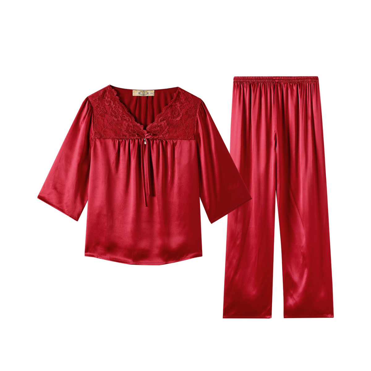 推荐商品：MEIBIAO/美标 V领性感100%桑蚕丝绸蕾丝真丝睡衣 女装 201049K09 亮枣红