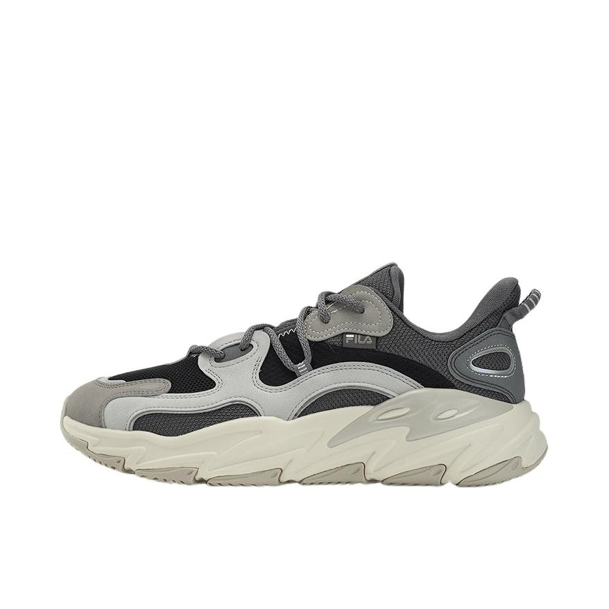 推荐商品：FILA/斐乐 Wave 海浪 网面透气 耐磨防滑 舒适轻便 圆头 厚底 合成革 织物 支撑 复古潮流 运动休闲鞋 男款/黑色/花岗灰