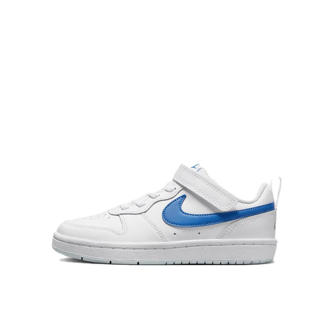 推荐商品：Nike Court Borough 2 魔术贴 减震回弹 支撑 耐磨透气 舒适休闲 防滑 运动 小白鞋 板鞋儿童 小童/浅蓝色/白色