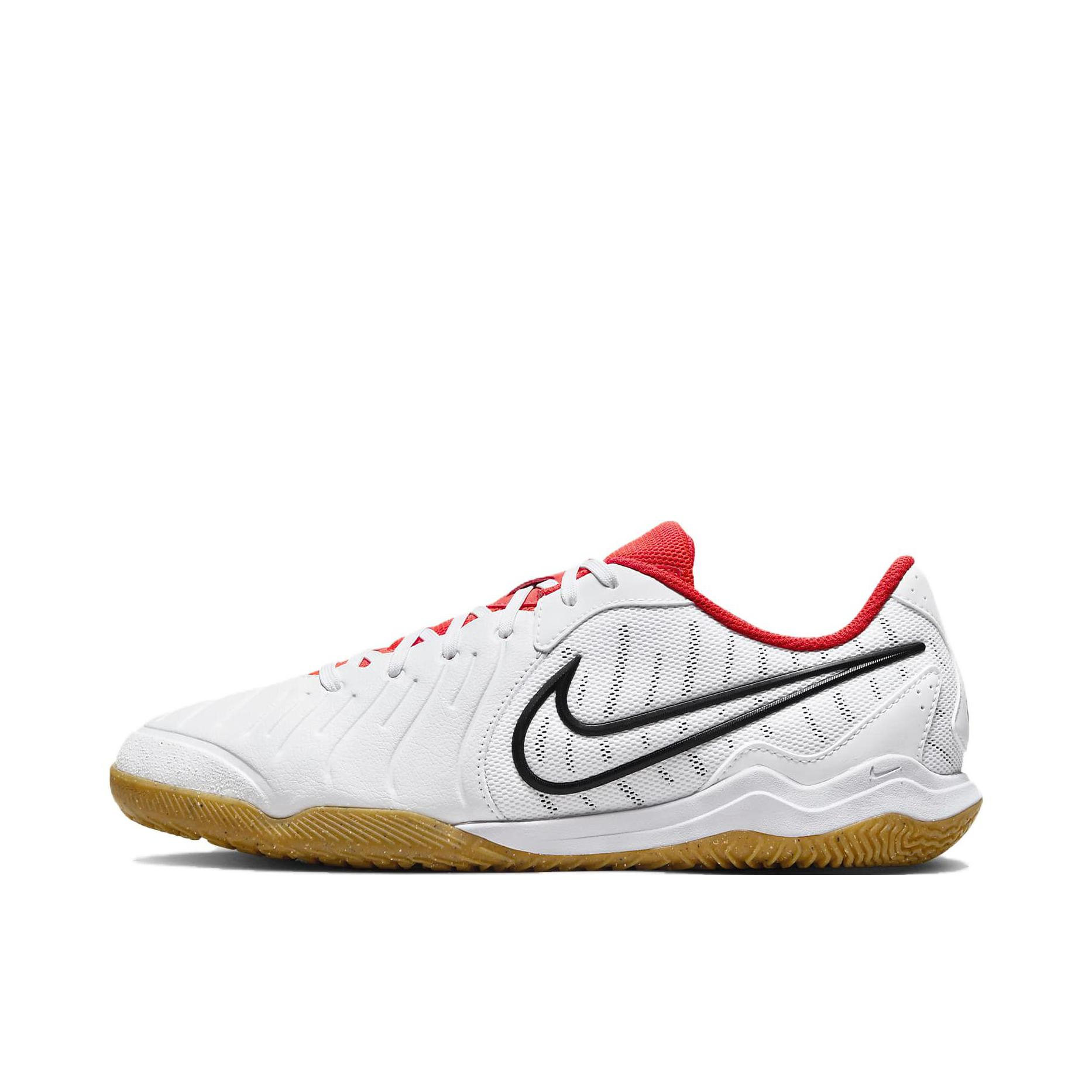 推荐商品：Nike Tiempo Legend 10 Academy IC 中端 平底 减震回弹 防滑耐磨 轻便透气 舒适百搭 人造草坪 室内 足球鞋 白色/红色