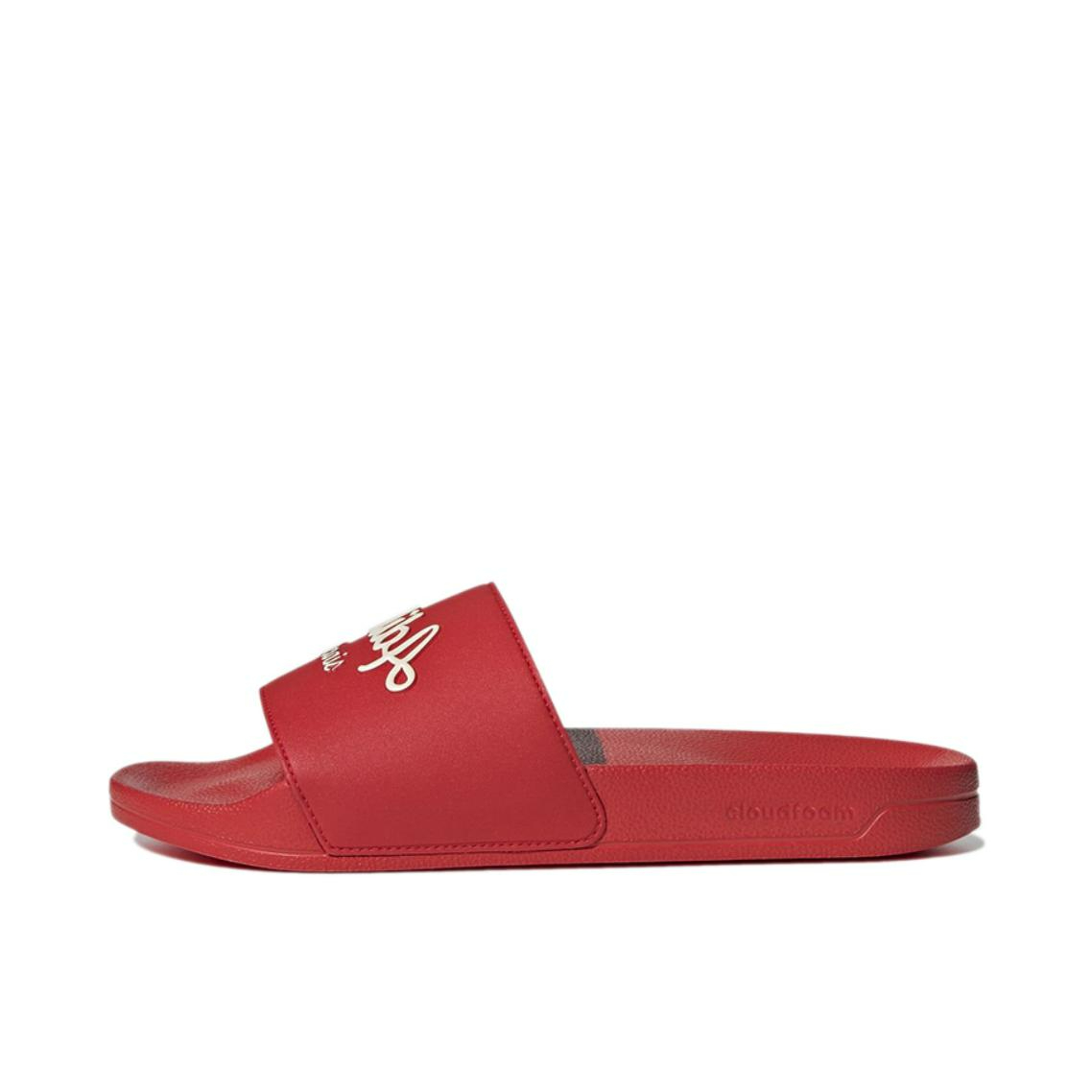 推荐商品：adidas Adilette Shower 防滑耐磨 轻便透气 一字 外穿 运动 拖鞋 红色