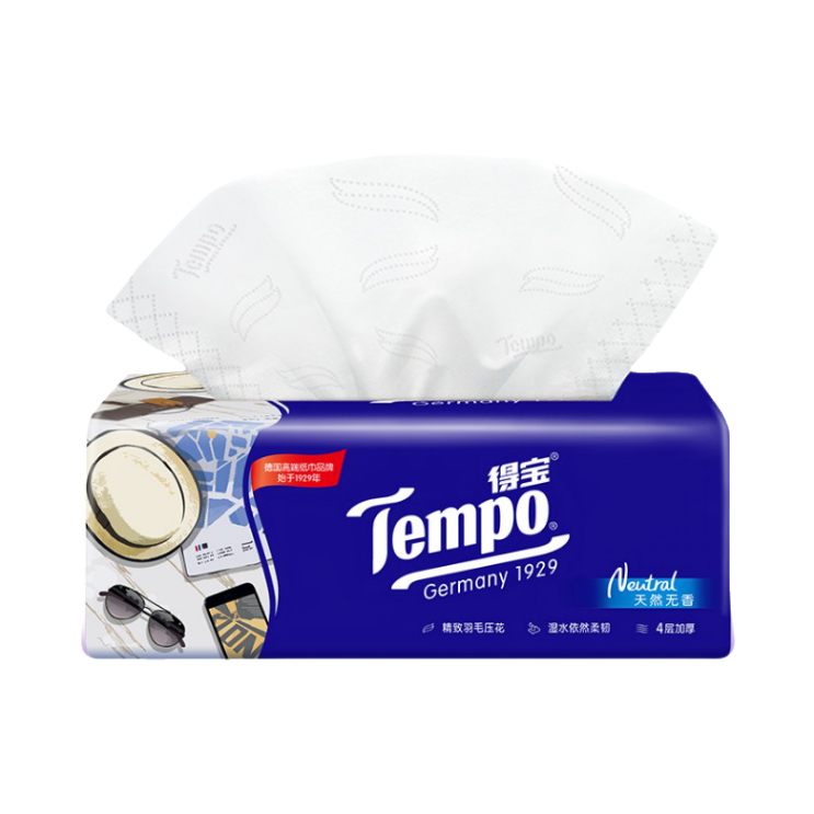 推荐商品：Tempo/得宝 经典无香系列 无香型 4层 160×195mm 软抽纸