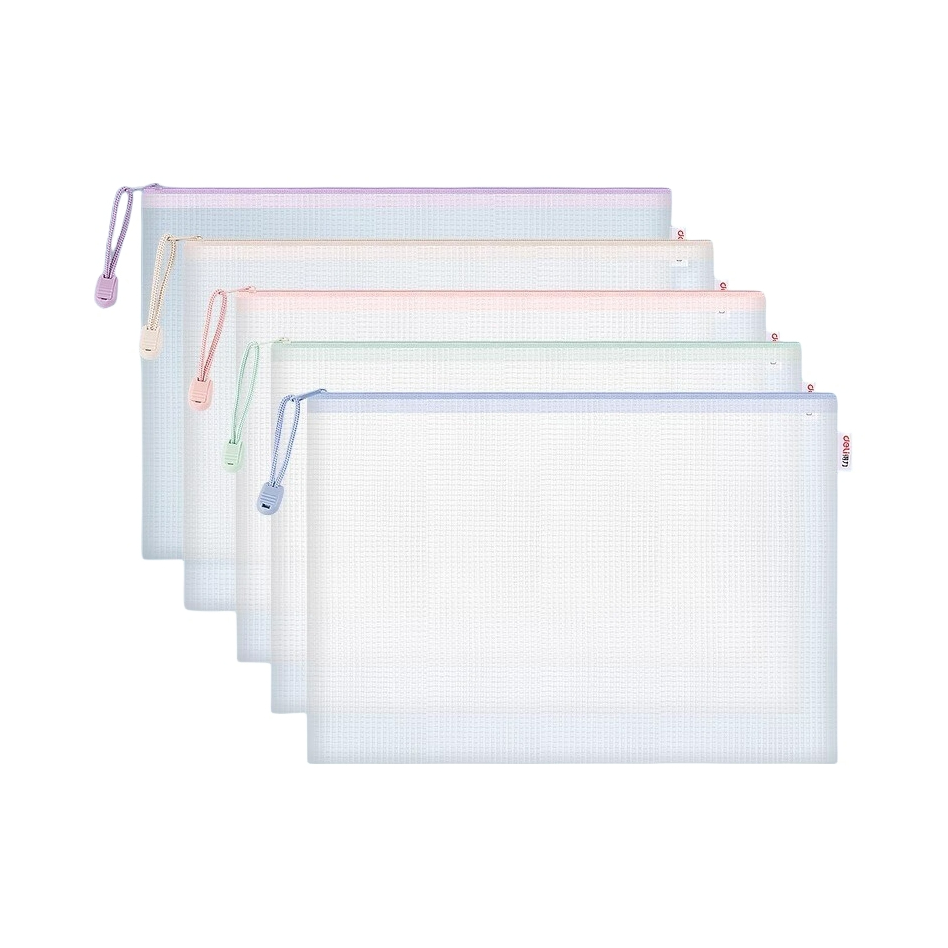 推荐商品：Deli/得力 拉链格子款 A4 防水文件袋 多色组合