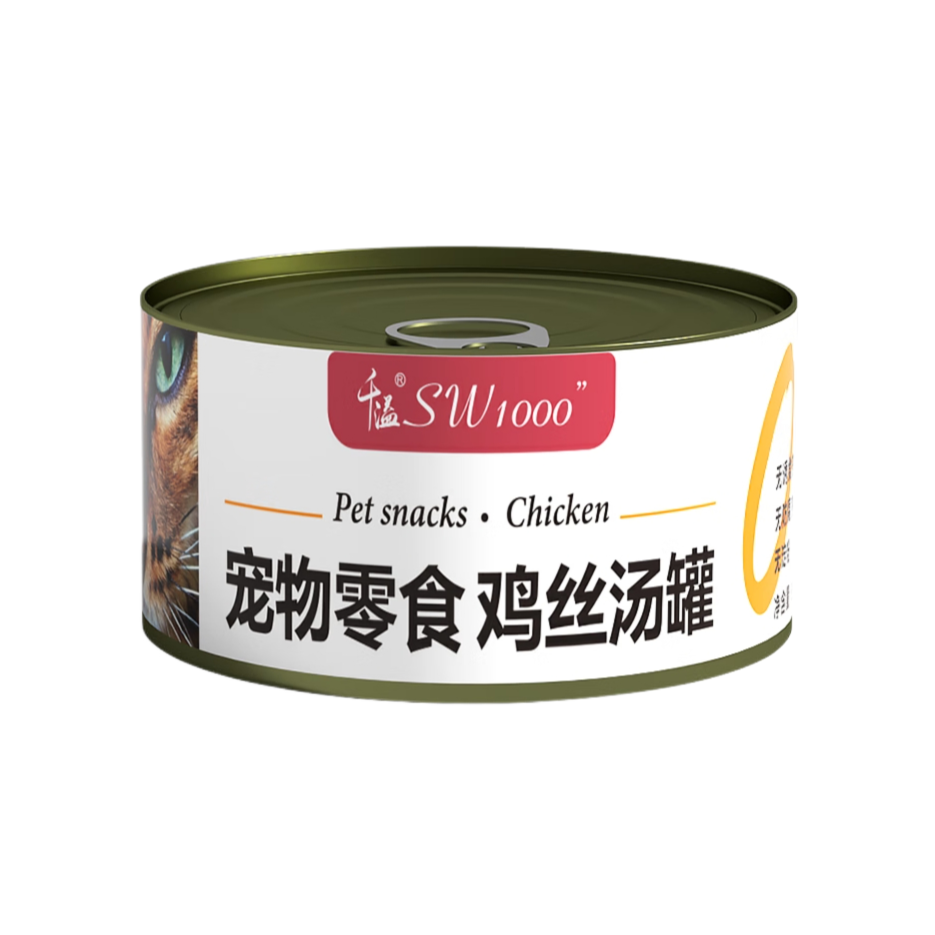 推荐商品：SW1000/千溢 全价补水饱腹鸡丝汤罐湿粮罐头猫罐头85g