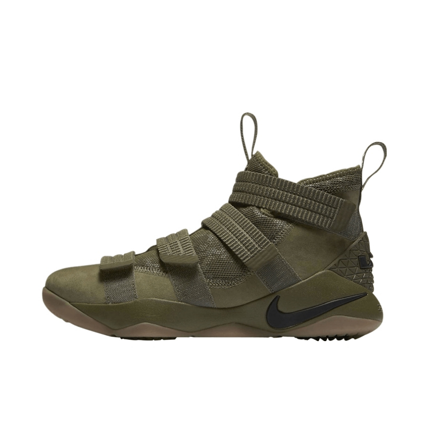 推荐商品：Nike LeBron Soldier 11 士兵11 减震回弹 防滑耐磨 透气支撑 舒适圆头 实战运动 织物 篮球鞋 Olive Camo 军绿色