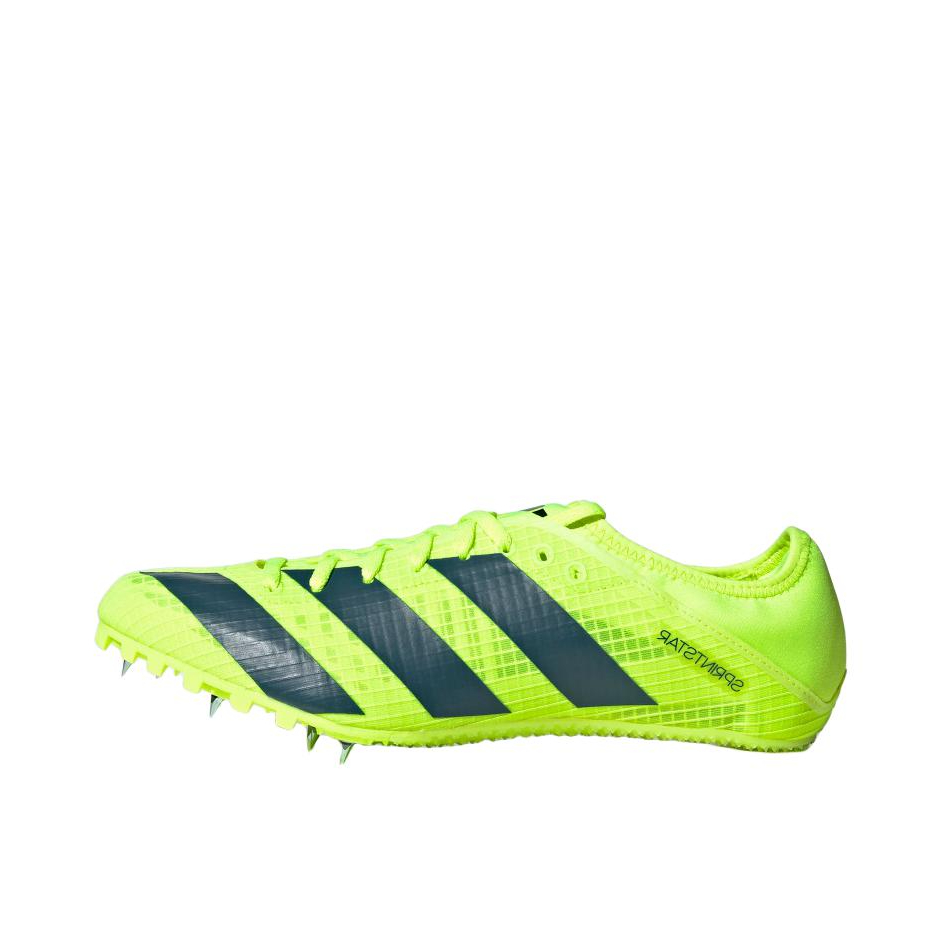 推荐商品：adidas Sprintstar 半掌蝉翼 跑鞋 田径比赛稳定织物轻盈 绿色/藏青色