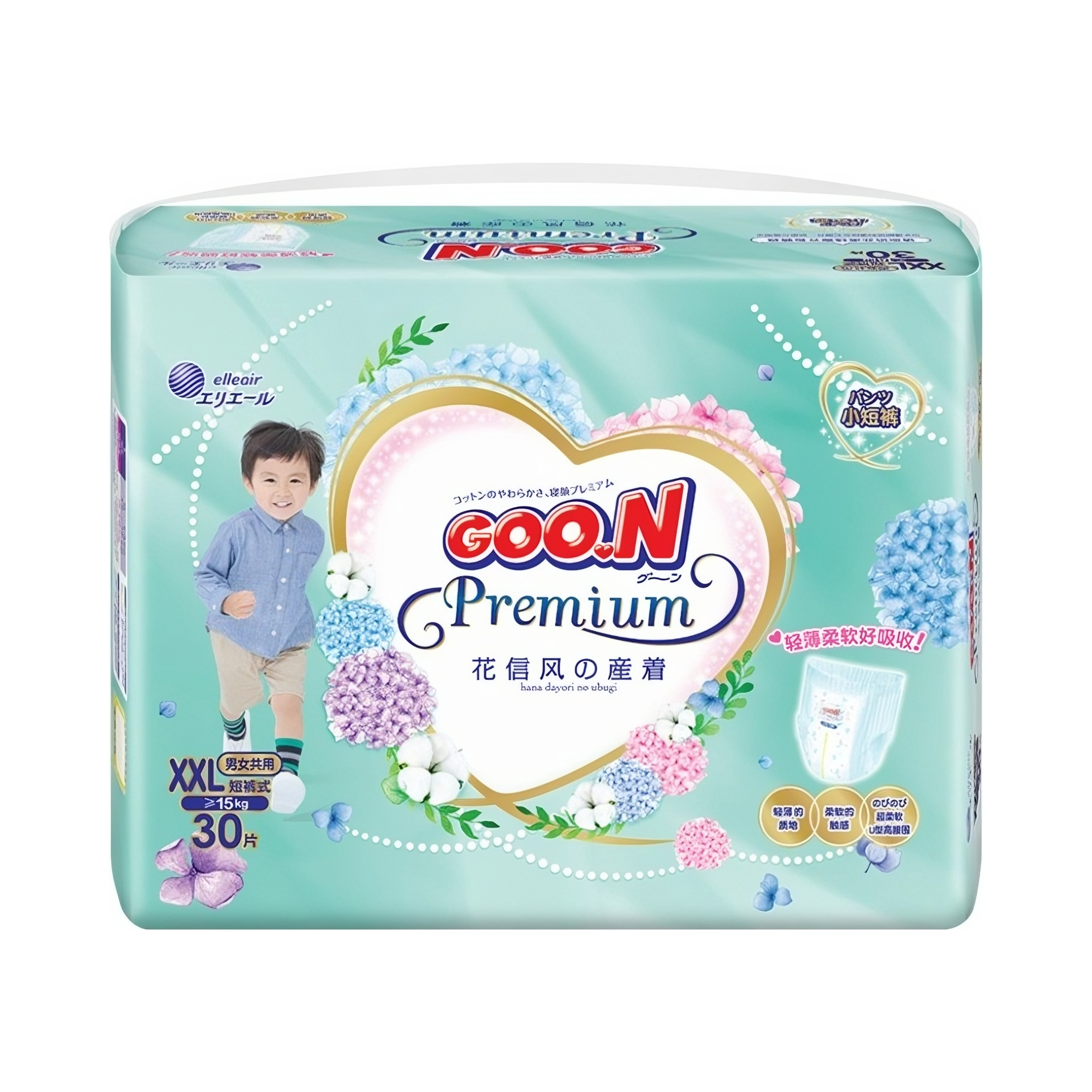 推荐商品：大王/GOO.N 花信风透气拉拉裤XXL码 尿不湿短裤式速干环贴短裤型强力吸收快速透气