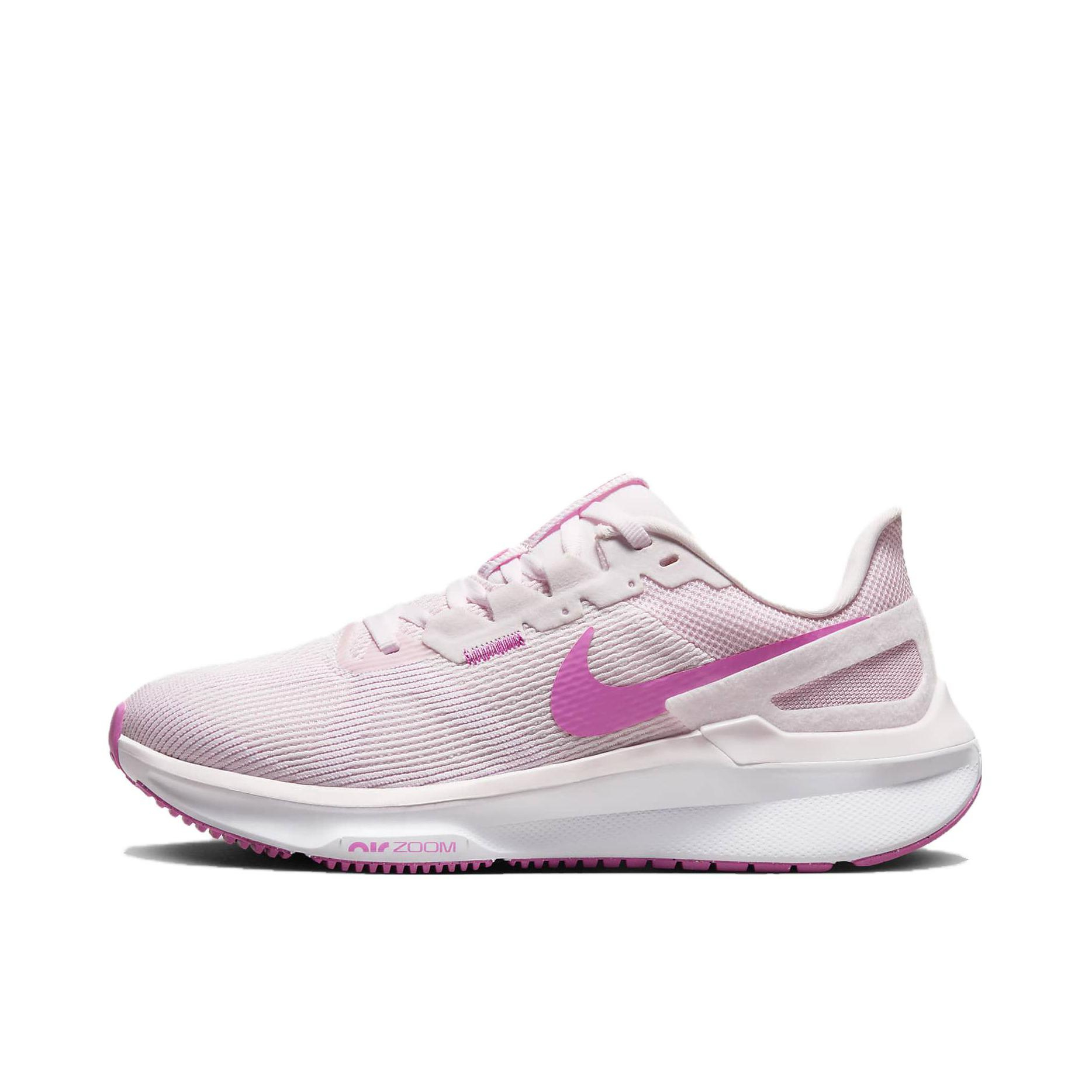 推荐商品：Nike Air Zoom Structure 25 跑鞋 公路减震织物支撑训练轻便 女款/桃花粉