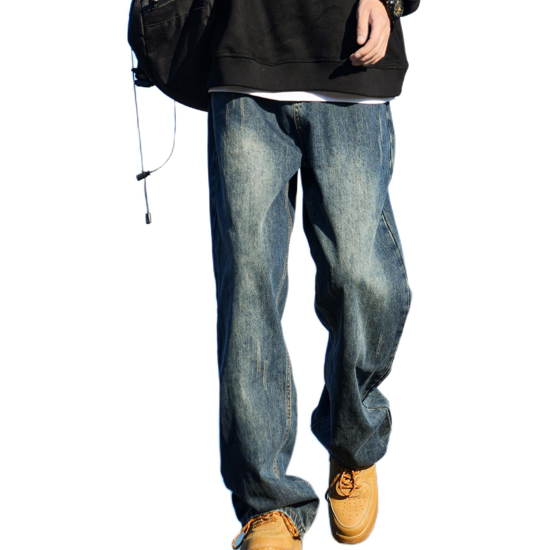 推荐商品：唐狮 复古加绒加厚直筒阔腿牛仔裤 23N2M1952 复古蓝/升级款