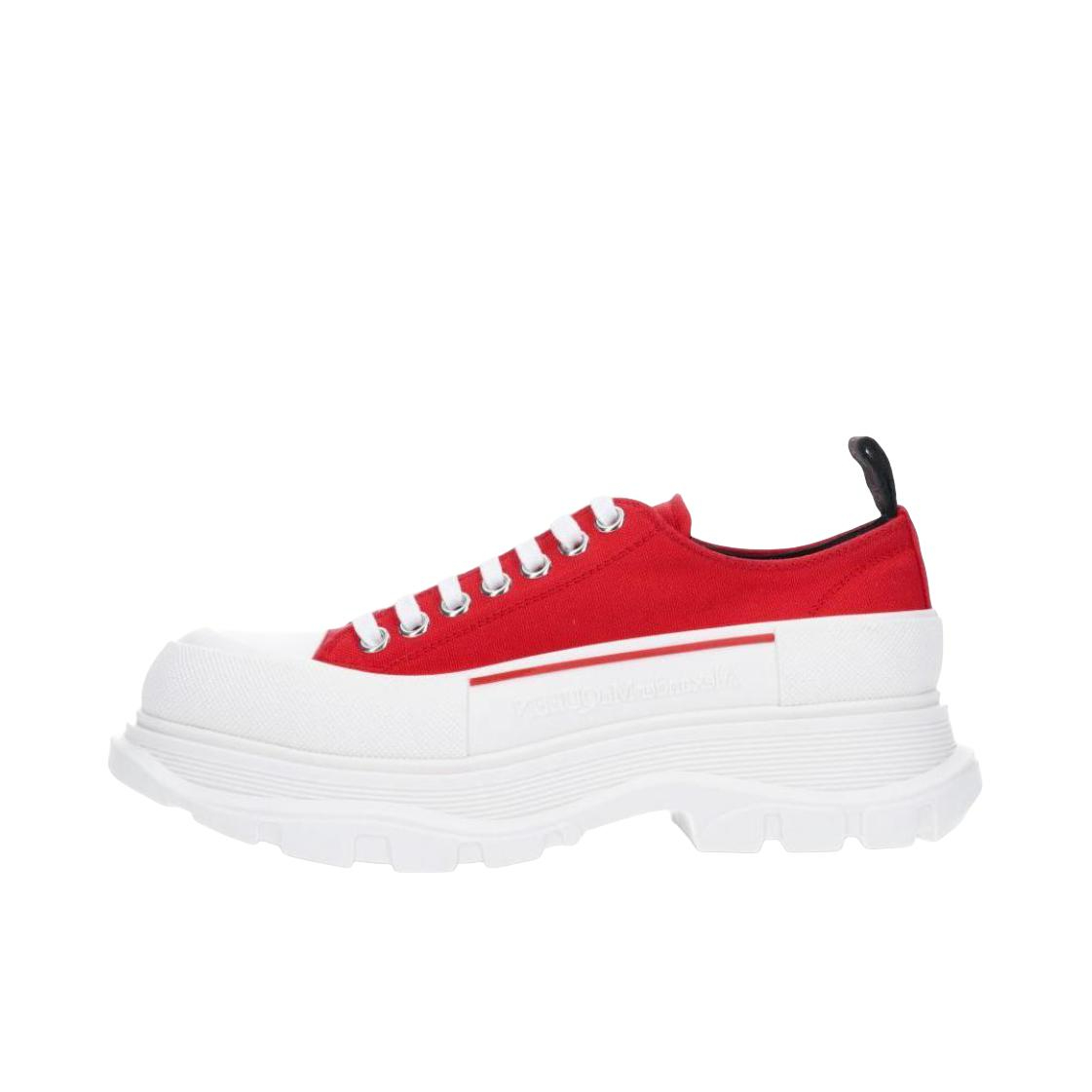 推荐商品：Alexander McQueen/亚历山大麦昆 Tread Slick 潮流 增高 厚底 织物 圆头牛皮 运动休闲鞋 红白色