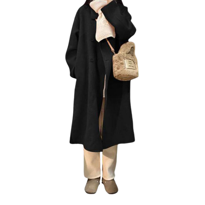 推荐商品：BDGU 涤纶双排扣落肩长袖毛呢外套 女装 DGF102309 黑