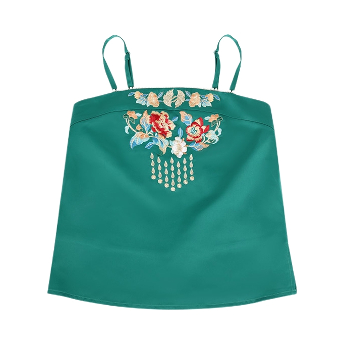 推荐商品：重回汉唐 韶华成双 宋制重工刺绣凤冠霞帔婚服汉服 女装 墨绿/改良吊带