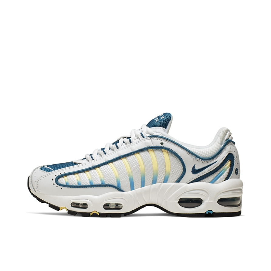 推荐商品：Nike Air Max Tailwind 4 跑鞋 防滑耐磨轻便透气舒适减震复古潮流织物支撑合成革回弹拼接 White/Green Abyss/Electric Green 白/蓝