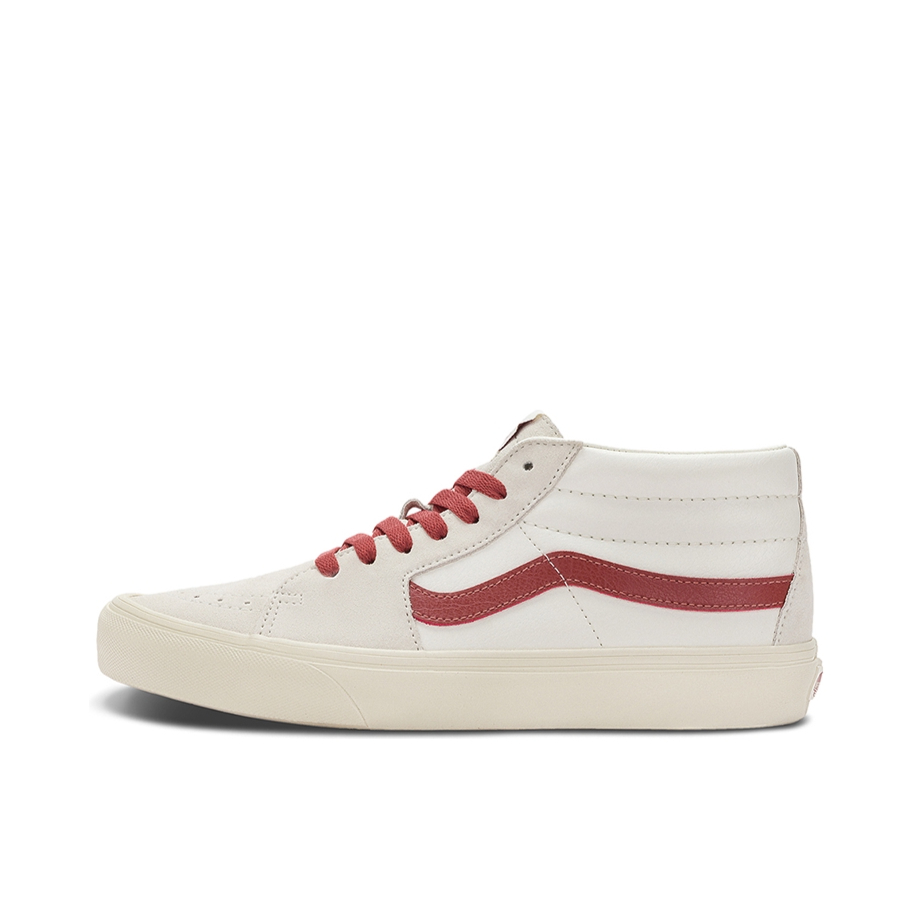 推荐商品：Vans/范斯 SK8-Mid 板鞋 潮流拼接复古百搭防滑耐磨 米白色/红色